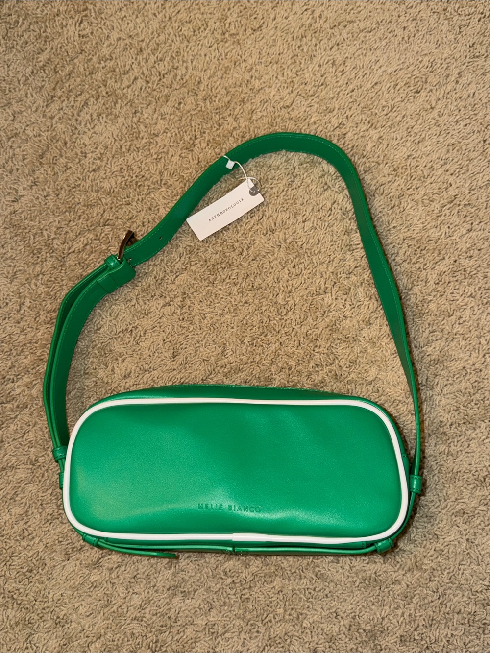 Anthropologie Melie Bianco Green Crossbody with White Piping